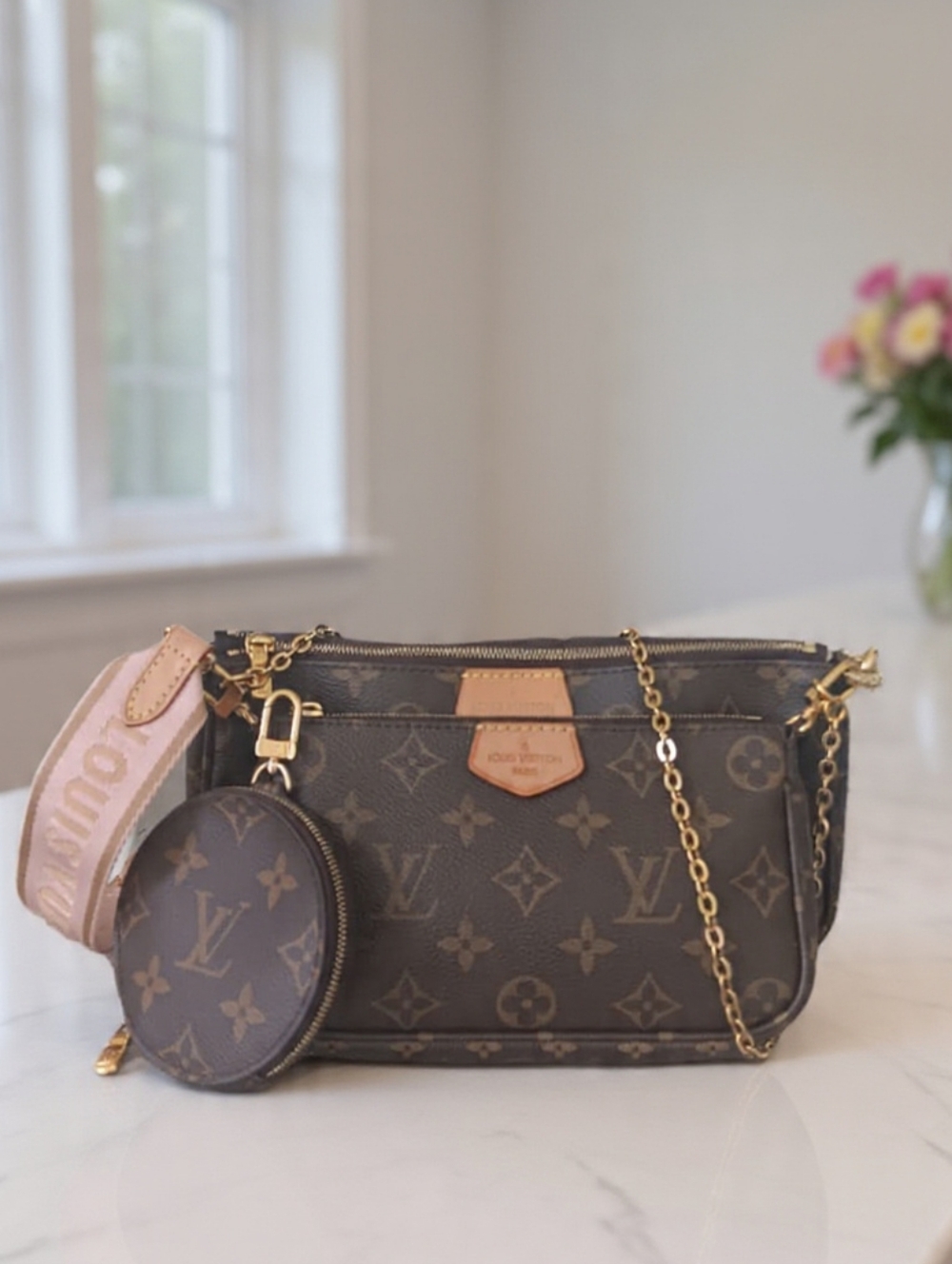 Louis Vuitton Multi Pochette Accessoires Pink Strap Microchip ✨ NEW - Picture 9 of 17
